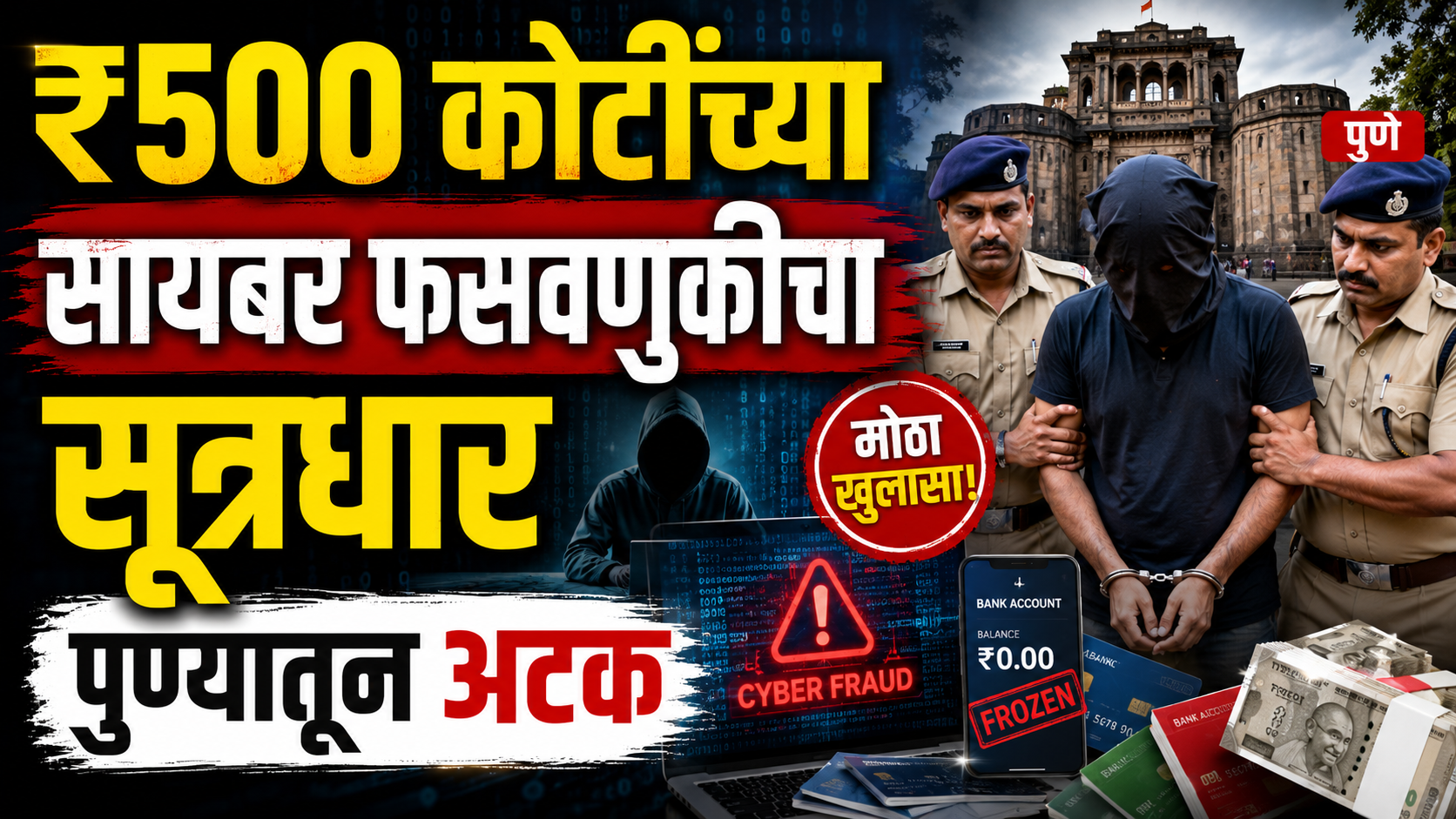 ₹500 कोटींच्या सायबर फसवणुकीचा सूत्रधार पुण्यातून अटक; बनावट बँक खात्यांचे जाळे उघड.