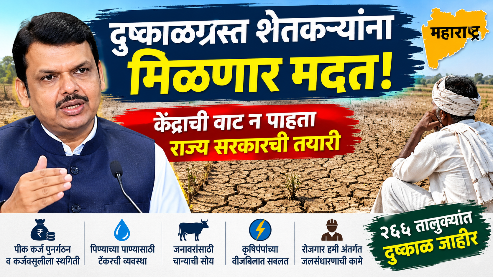 महाराष्ट्रातील शेतकऱ्यांना दुष्काळाची मदत मिळणार; केंद्राच्या निधीची वाट न पाहता राज्य सरकारची तयारी