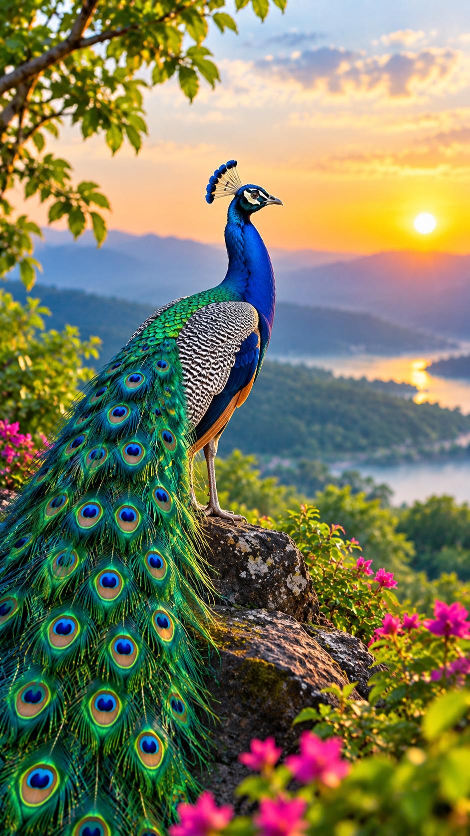 Mobile Wallpaper : Peacock Over a Golden Valley