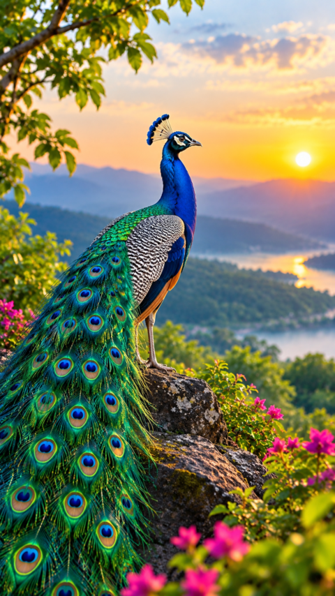 Mobile Wallpaper : Peacock Over a Golden Valley